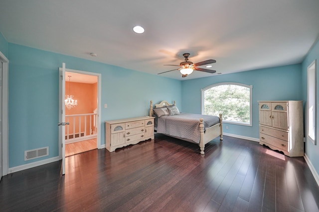 205 Osprey Way E, Stroudsburg, PA 18302 - bedroom with baseboards, dark wood-style floors, a chandelier, and recessed lighting
