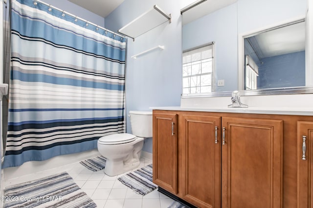 bathroom with vanity, toilet, and tile patterned floors