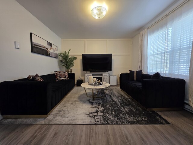 1490 Waterfront Dr, Tobyhanna, PA 18466 - living room featuring wood finished floors