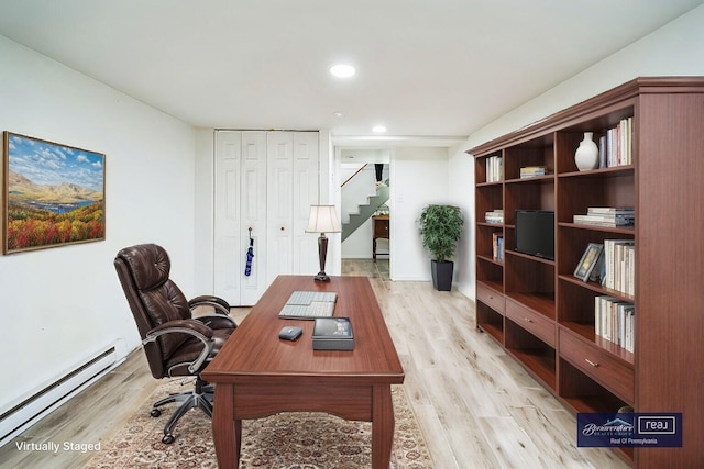 1553 Locust Ln, Pocono Lake, PA 18347 - office with a baseboard radiator, light wood-style floors, and recessed lighting