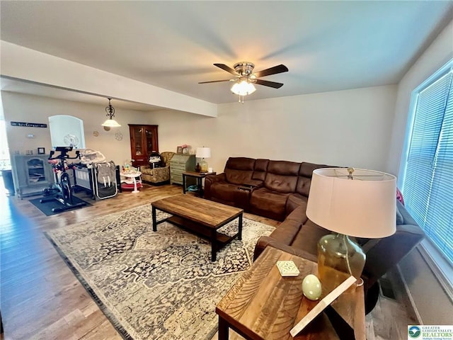 630 Lehigh Gap St, Walnutport, PA 18088 - living area featuring wood finished floors and a ceiling fan