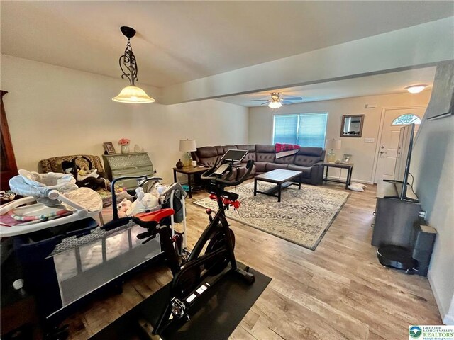 630 Lehigh Gap St, Walnutport, PA 18088 - workout room with a ceiling fan and wood finished floors