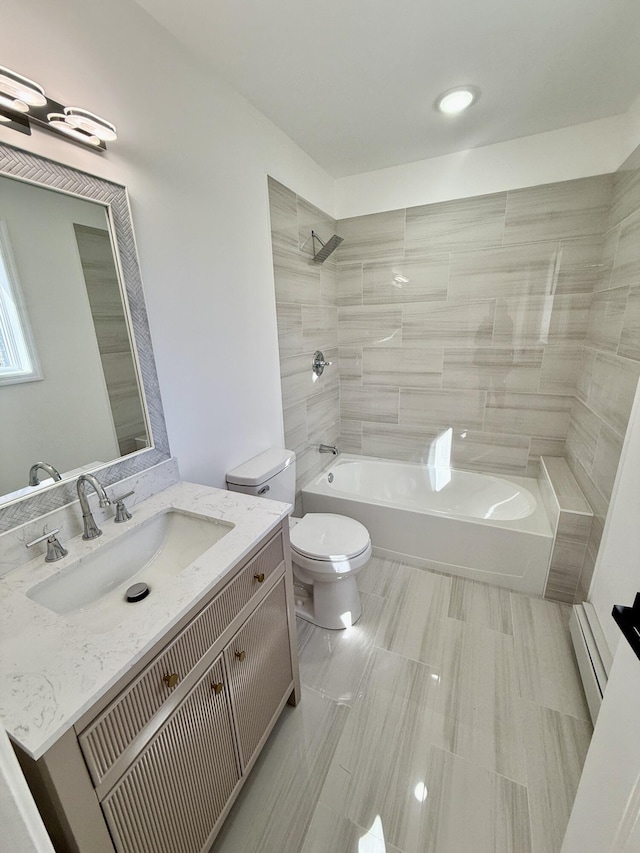 248 Seneca Dr, Milford, PA 18337 - bathroom with a baseboard heating unit, vanity, and tub / shower combination