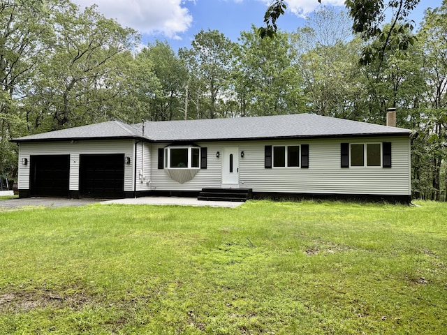 248 Seneca Dr, Milford, PA 18337 - view of front facade with a chimney, an attached garage, a front lawn, asphalt driveway, and roof with shingles