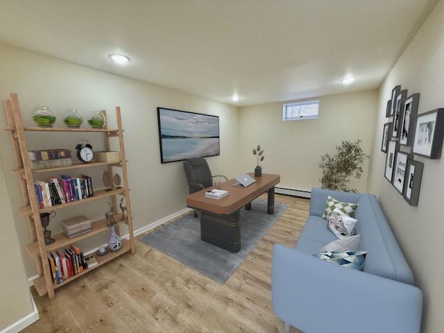 248 Seneca Dr, Milford, PA 18337 - home office featuring wood finished floors, baseboard heating, and recessed lighting