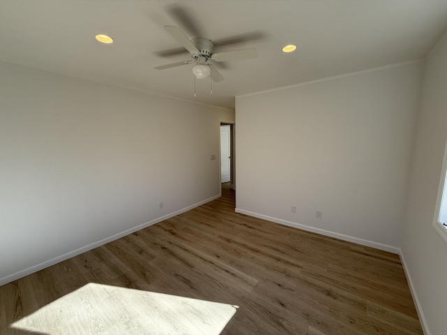 248 Seneca Dr, Milford, PA 18337 - empty room with a ceiling fan, wood finished floors, recessed lighting, and ornamental molding