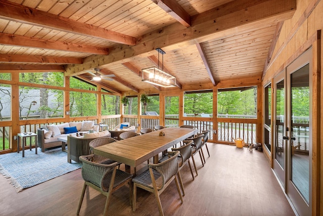 104 Jimmy Pond Ct, Pocono Pines, PA 18350 - sunroom / solarium featuring an outdoor hangout area, french doors, a ceiling fan, and healthy amount of natural light