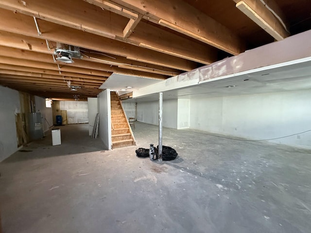 104 Sunset Dr, Mount Pocono, PA 18344 - unfinished below grade area with stairway and electric water heater