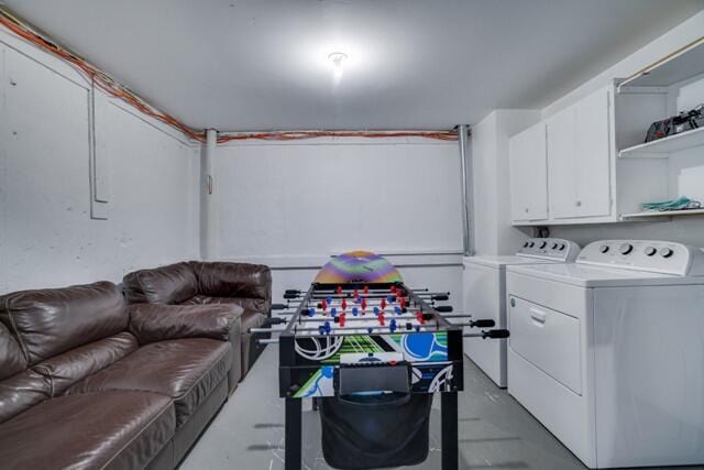 232 Stafford Dr, Bushkill, PA 18324 - washroom with cabinet space and washer and clothes dryer