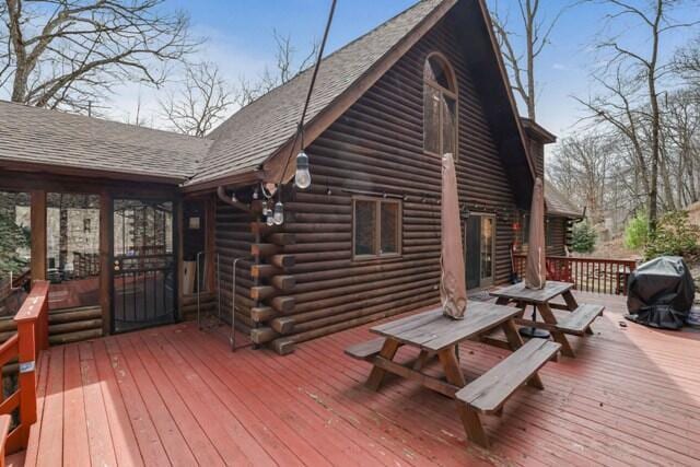 232 Stafford Dr, Bushkill, PA 18324 - wooden terrace featuring grilling area and outdoor dining space