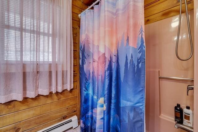 232 Stafford Dr, Bushkill, PA 18324 - bathroom with a baseboard radiator and a shower with curtain