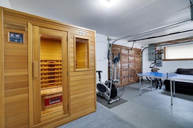 232 Stafford Dr, Bushkill, PA 18324 - below grade area with a relaxing sauna and electric panel