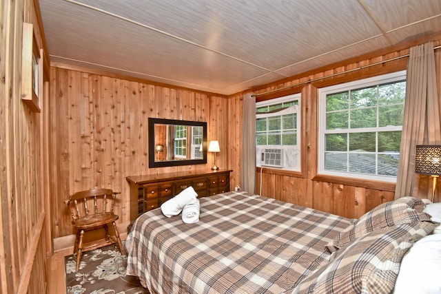 1046 Maple Dr, Pocono Lake, PA 18347 - bedroom with wood walls and cooling unit