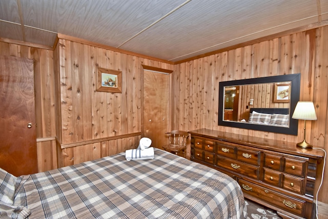 1046 Maple Dr, Pocono Lake, PA 18347 - carpeted bedroom featuring wood walls