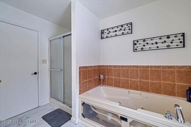 bathroom featuring plus walk in shower