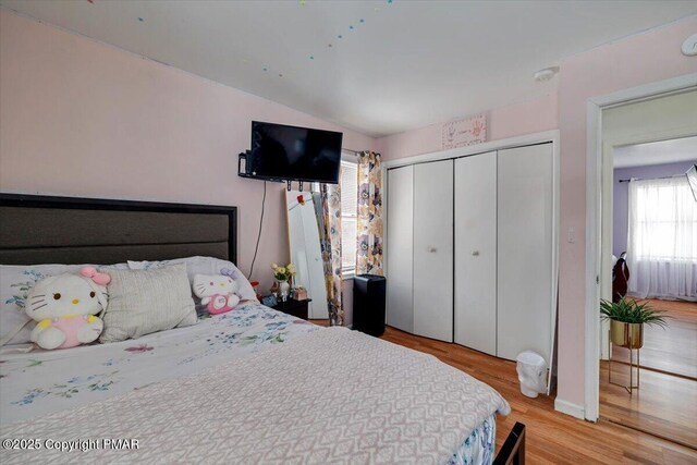 bedroom featuring hardwood / wood-style flooring and a closet