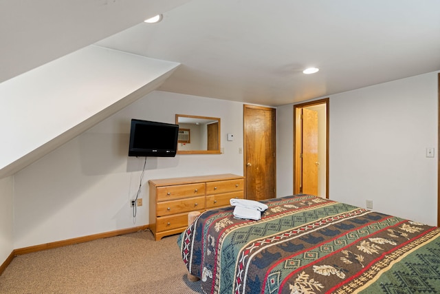 carpeted bedroom with recessed lighting and baseboards