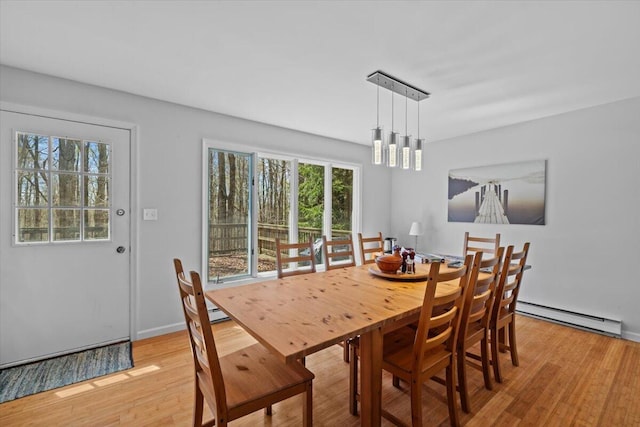 1232 Redwood Ter, Pocono Pines, PA 18350 - dining space with light wood-type flooring, a baseboard radiator, baseboards, and plenty of natural light