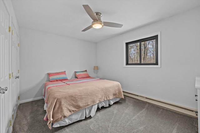 1232 Redwood Ter, Pocono Pines, PA 18350 - carpeted bedroom with a baseboard radiator and a ceiling fan