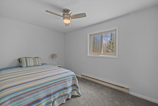 1232 Redwood Ter, Pocono Pines, PA 18350 - carpeted bedroom featuring a ceiling fan, baseboards, and a baseboard radiator