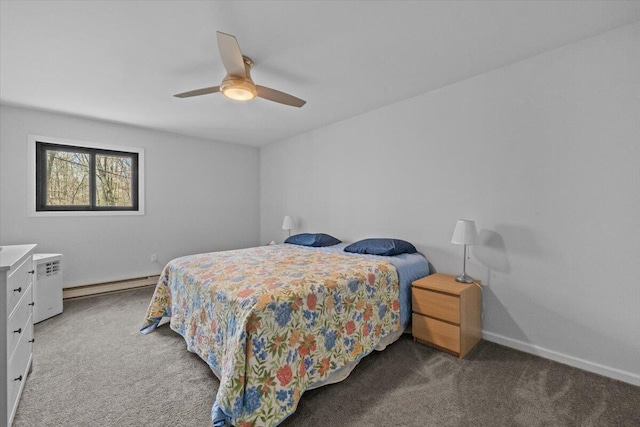 1232 Redwood Ter, Pocono Pines, PA 18350 - bedroom with carpet floors, a ceiling fan, baseboards, and baseboard heating