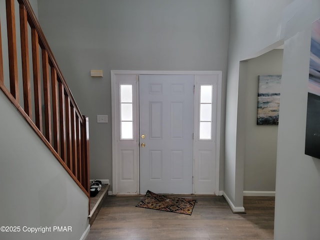 entrance foyer with a healthy amount of sunlight and dark hardwood / wood-style flooring