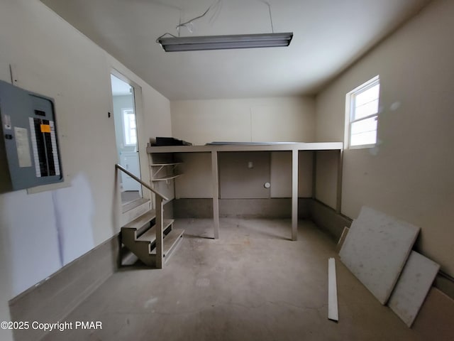 basement featuring plenty of natural light and electric panel