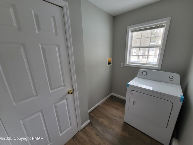 laundry area with dark hardwood / wood-style floors and washer / clothes dryer