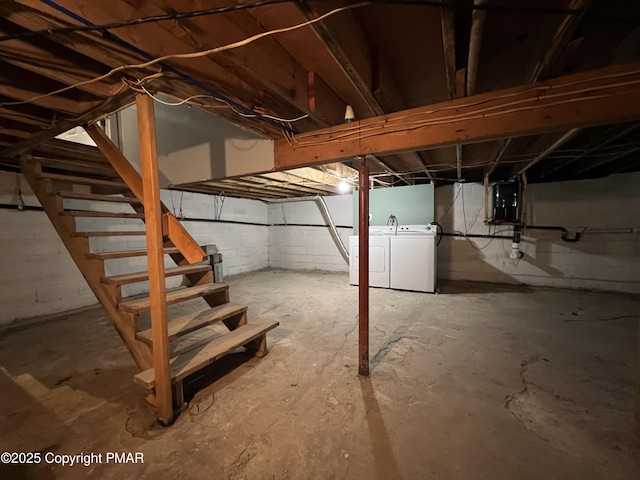 basement featuring washing machine and dryer