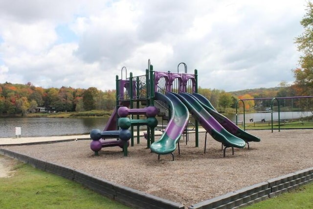 community play area with a water view