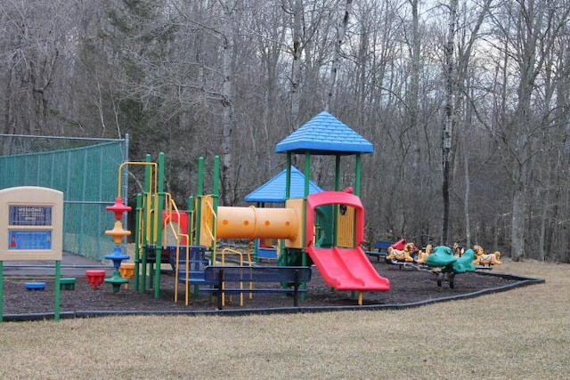 community play area featuring a forest view