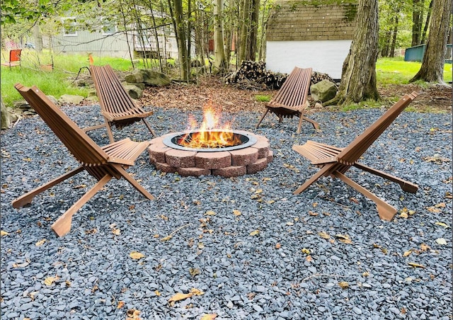 8540 Hillcrest Dr, Tobyhanna, PA 18466 - view of patio with a fire pit