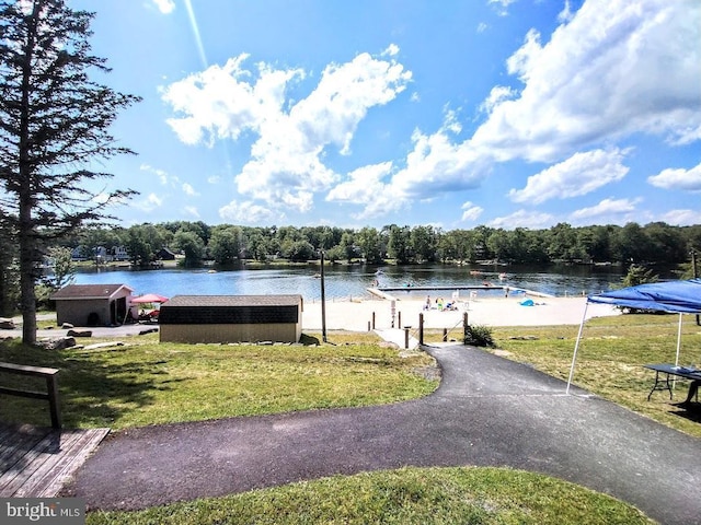 8540 Hillcrest Dr, Tobyhanna, PA 18466 - water view with a heavily wooded area and a boat dock