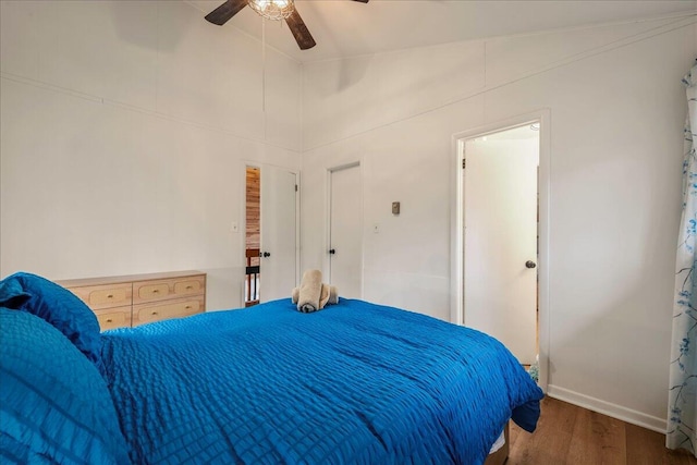 62 Locust Ln, Gouldsboro, PA 18424 - bedroom featuring lofted ceiling, wood finished floors, and a ceiling fan