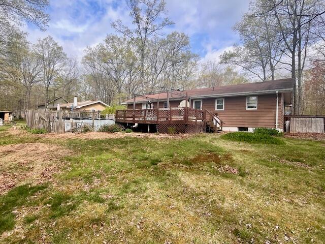 2121 Sassafras Ln, Kunkletown, PA 18058 - back of house with fence, a yard, and a deck