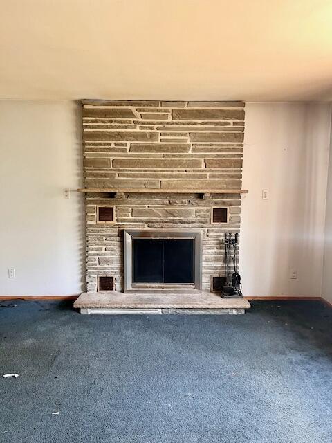 2121 Sassafras Ln, Kunkletown, PA 18058 - room details featuring baseboards, carpet flooring, and a fireplace