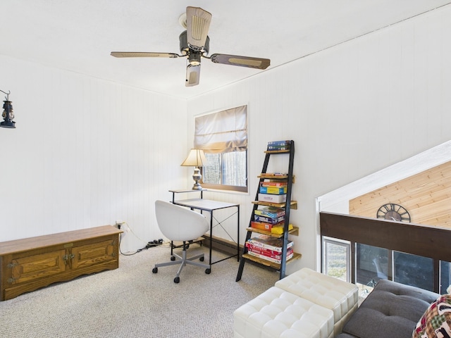 carpeted bedroom featuring a ceiling fan