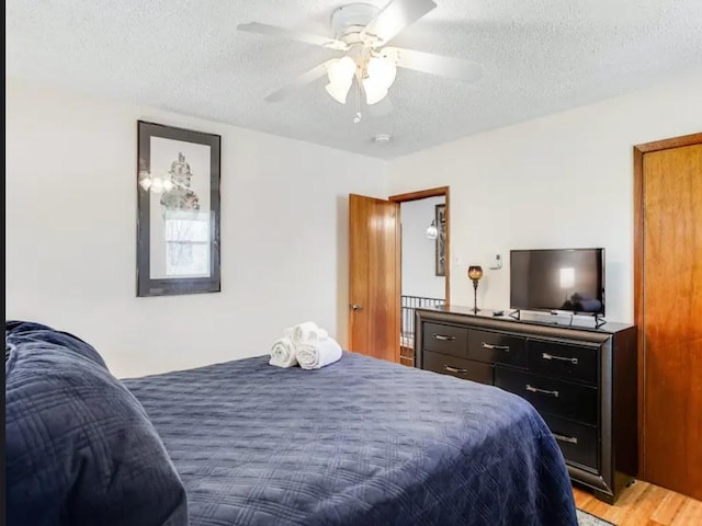98 Black Bear Pass, White Haven, PA 18661 - bedroom with a textured ceiling, light wood-type flooring, and a ceiling fan
