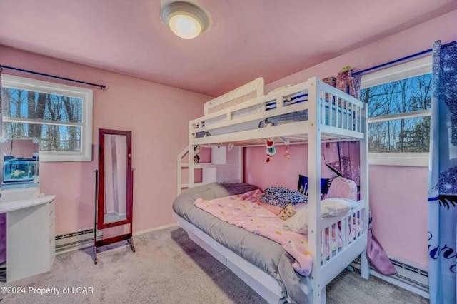 8 Tulip Ln, Thornhurst, PA 18424 - bedroom featuring a baseboard heating unit, light carpet, and multiple windows