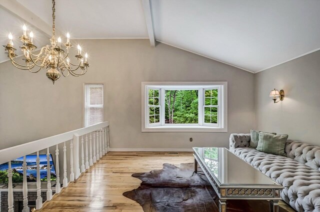 14 Ace Ln, East Stroudsburg, PA 18301 - living room with hardwood / wood-style floors, a chandelier, and baseboards
