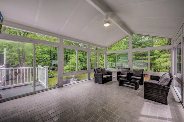 14 Ace Ln, East Stroudsburg, PA 18301 - sunroom with ceiling fan, vaulted ceiling, and an outdoor hangout area