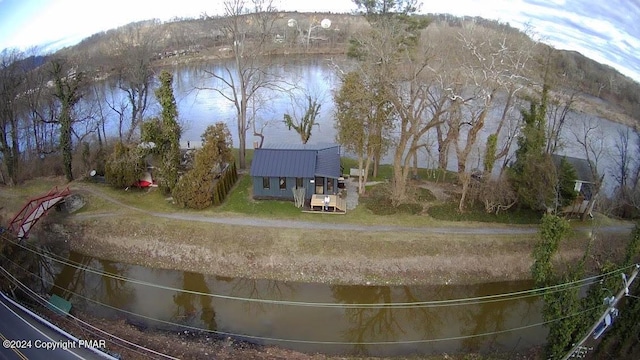 aerial view with a water view