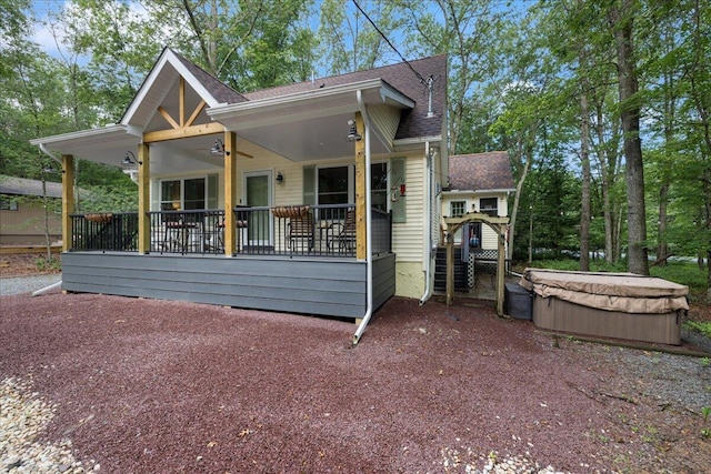 71 Pope Ln, Albrightsville, PA 18210 - view of front of property with a hot tub, a shingled roof, and a ceiling fan
