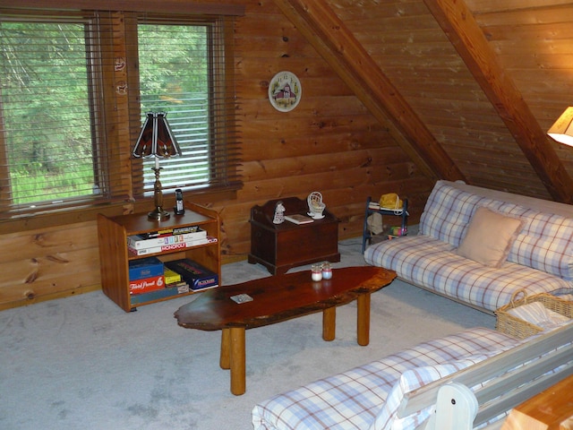 1006 Mill Creek Rd, Newfoundland, PA 18445 - carpeted living room featuring plenty of natural light, wooden walls, and wooden ceiling