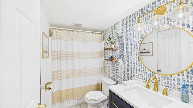 112 Moshannon Dr, Pocono Lake, PA 18347 - full bath with wallpapered walls, toilet, and vanity