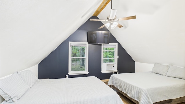 112 Moshannon Dr, Pocono Lake, PA 18347 - bedroom featuring a ceiling fan, wood finished floors, and cooling unit