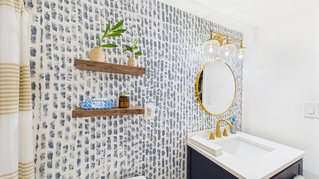 112 Moshannon Dr, Pocono Lake, PA 18347 - bathroom featuring wallpapered walls and vanity