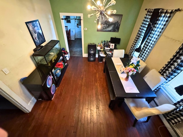 373-375 N Courtland St, East Stroudsburg, PA 18301 - dining area with hardwood / wood-style flooring, a chandelier, baseboards, and an office area