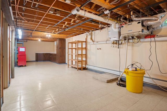 450 Bear Creek Lake Dr, Jim Thorpe, PA 18229 - unfinished basement featuring light floors and a baseboard heating unit