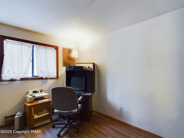 office area with dark wood-type flooring